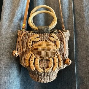 Aranaz Malia Straw Raffia Crab bucket bag